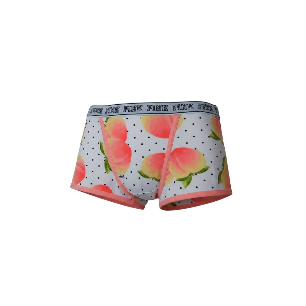 Victoria's Secret PINK Boy Short Panties Womens Large White Peach Print